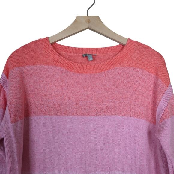 T by Talbots Womens L Striped Pink Orange Pima Cotton Sweater - Picture 3 of 9